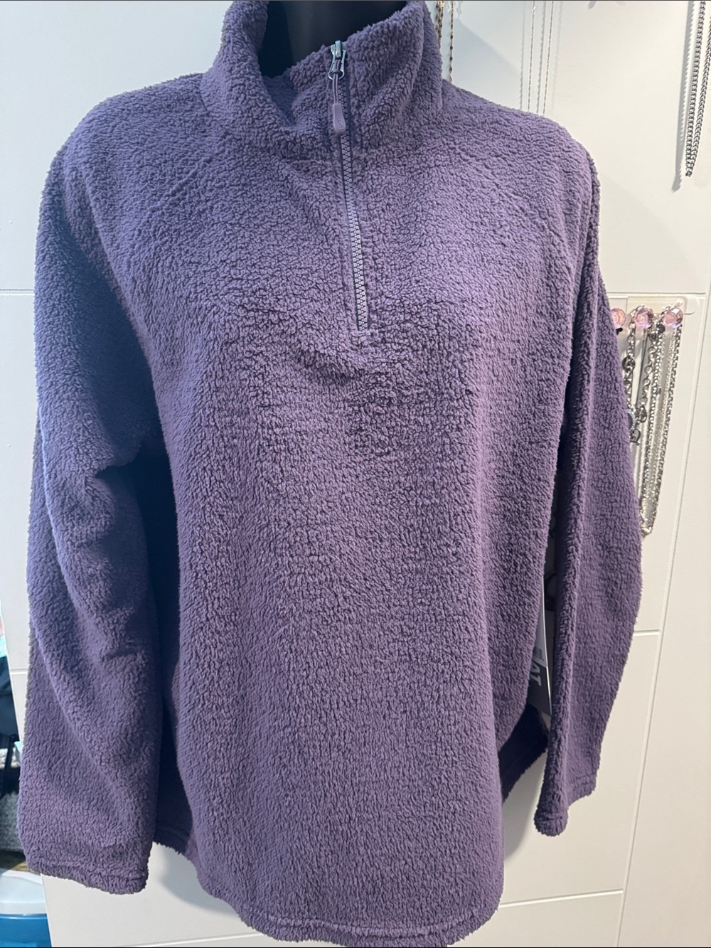 32 Degrees Plush Half-Zip Turtleneck Sweater - Purple